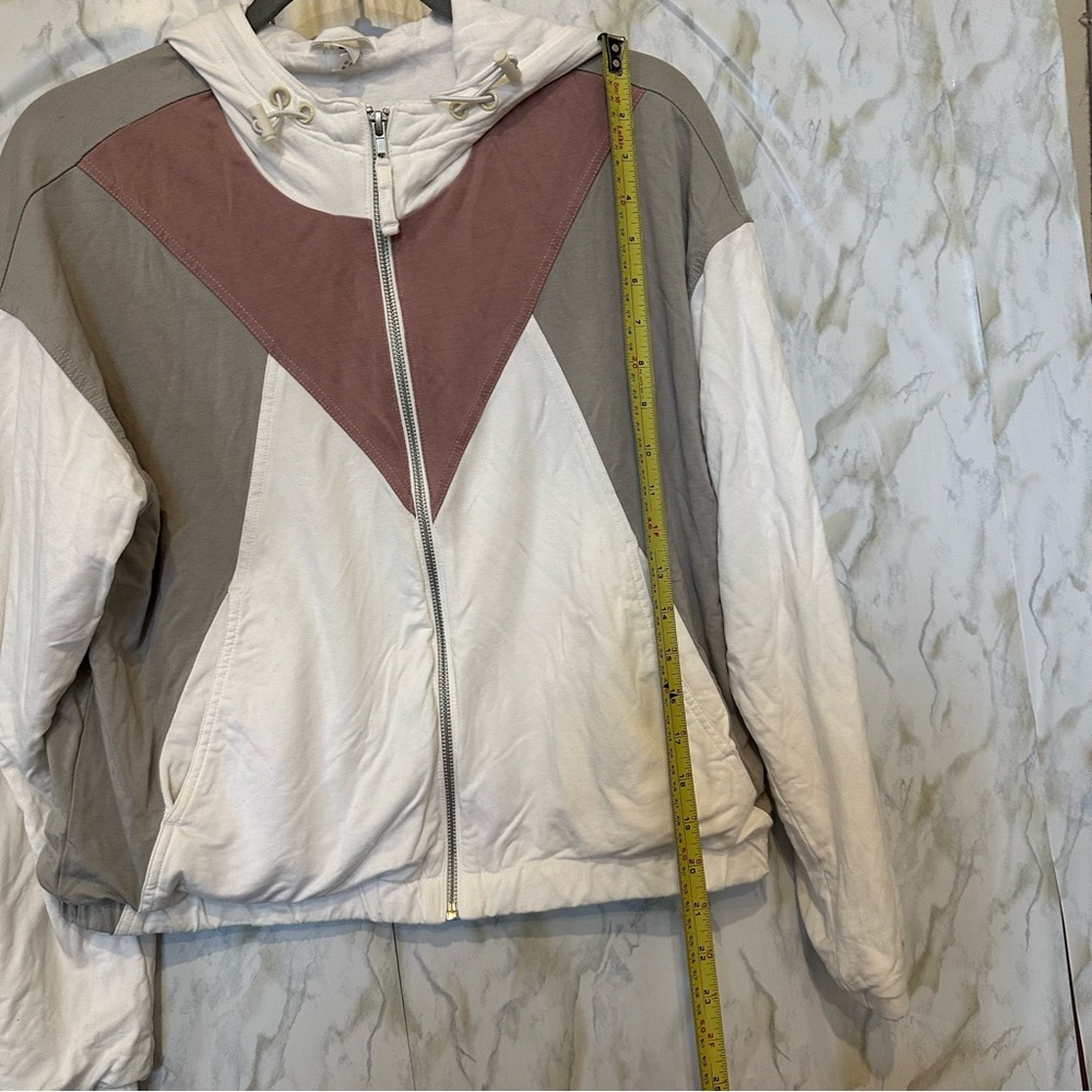 Zyia small zip jacket grey pink white pockets drawstring hooded activewear cozy - Picture 4 of 7